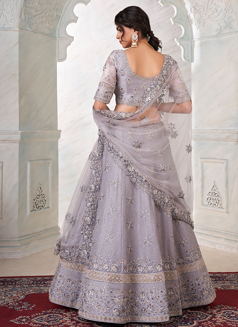 Grey Sequence Embroidery Wedding Lehenga Choli