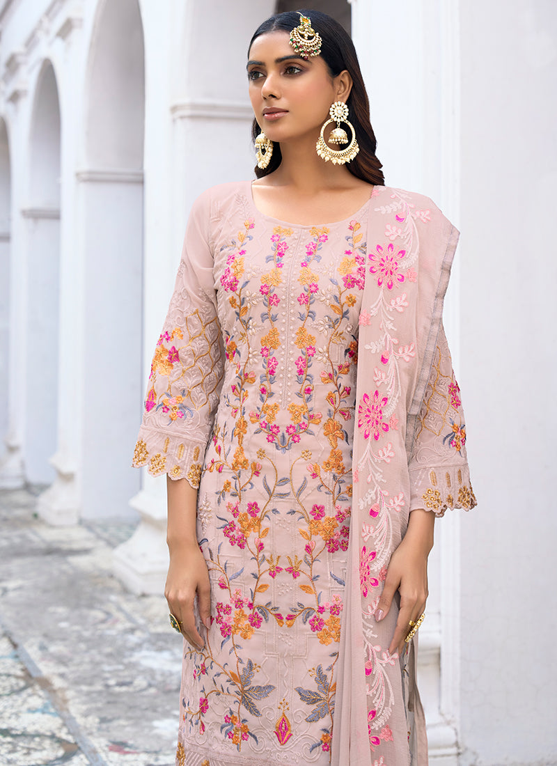 Baby Pink Multi Embroidery Pakistani Pant Style Suit