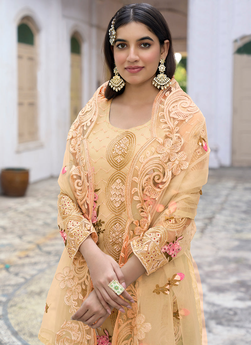 Pale Yellow Multi Embroidery Pakistani Pant Style Suit