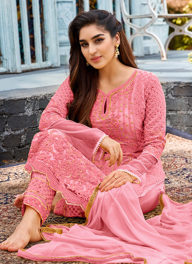 Pink Pearl Embroidery Pakistani Pant Suit