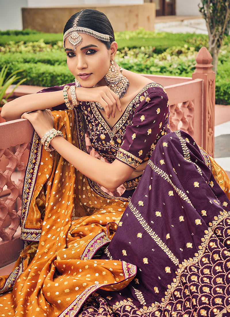 Deep Purple Multi Embroidery Festive Lehenga Choli