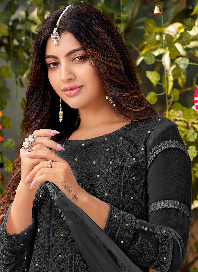 Black Lucknowi Embroidery Festive Palazzo Suit