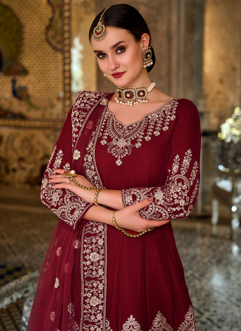 Bridal Red Zari Embroidery Wedding Anarkali Gown