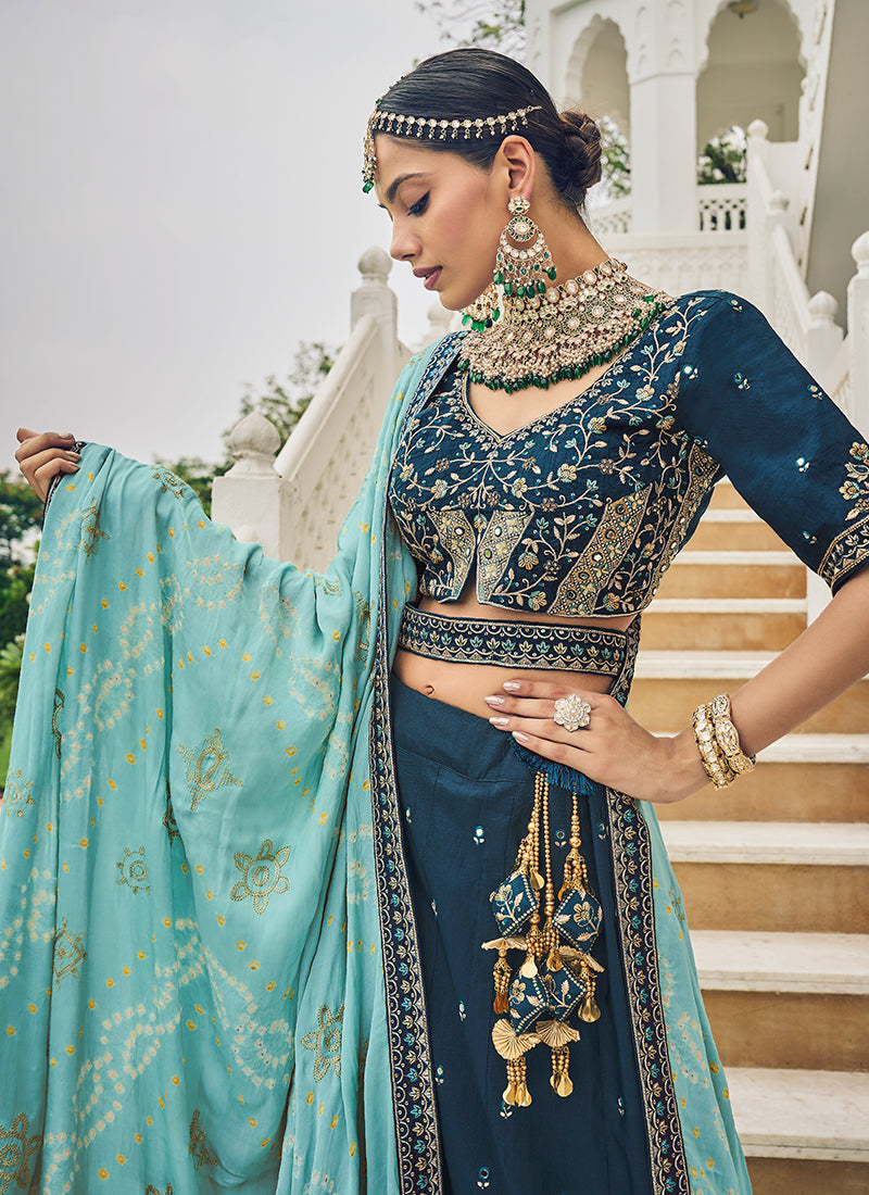 Turquoise Blue Multi Embroidery Festive Lehenga Choli