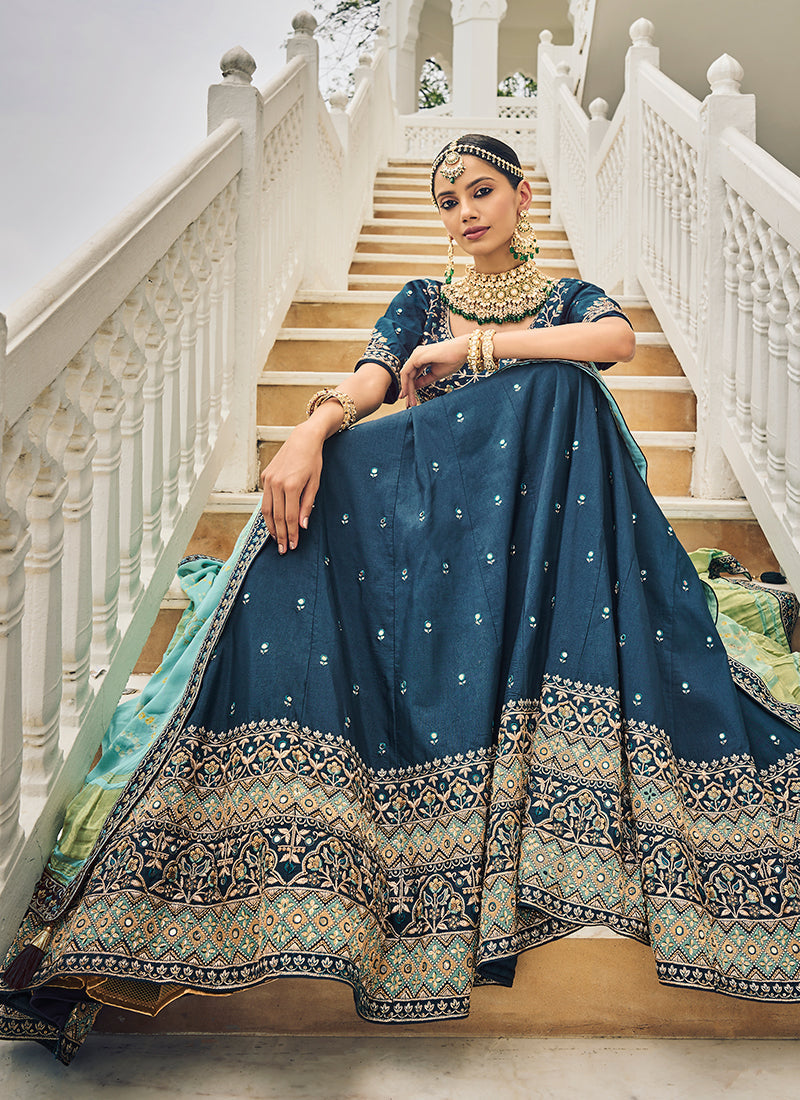 Turquoise Blue Multi Embroidery Festive Lehenga Choli