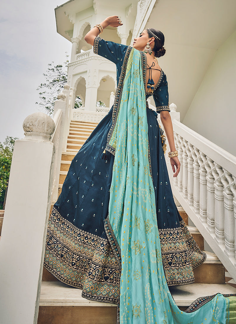 Turquoise Blue Multi Embroidery Festive Lehenga Choli