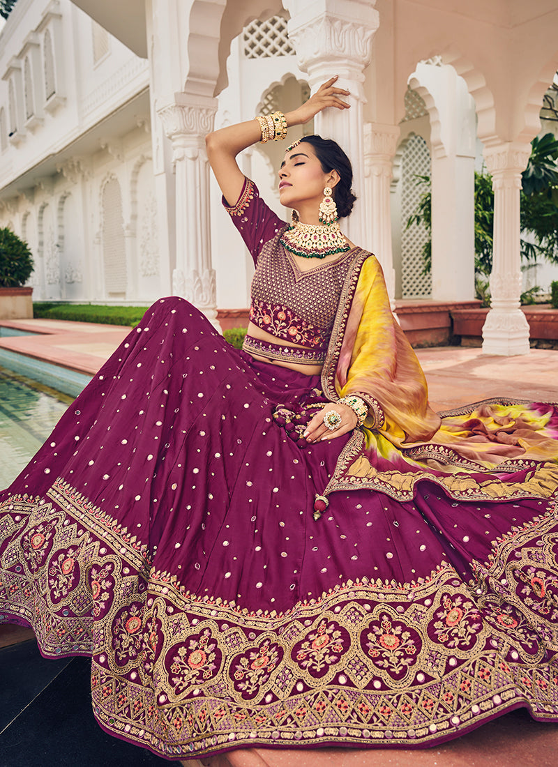 Magenta Multi Embroidery Festive Lehenga Choli