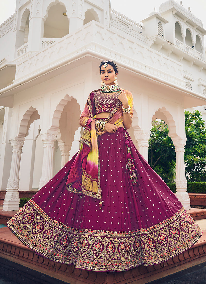 Magenta Multi Embroidery Festive Lehenga Choli