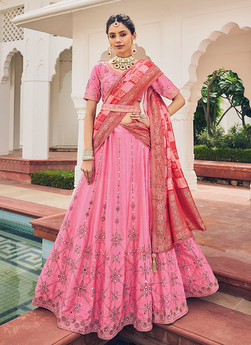 Pink Multi Embroidery Festive Lehenga Choli