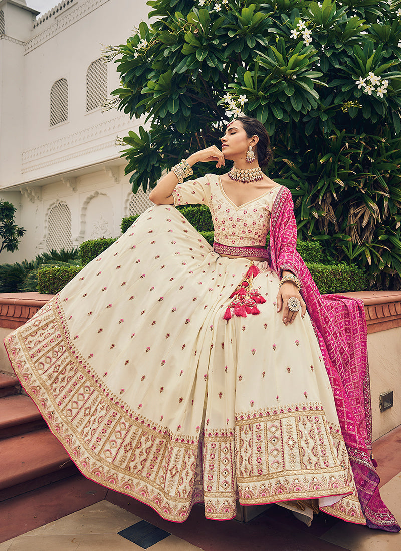 Off White Multi Embroidery Festive Lehenga Choli