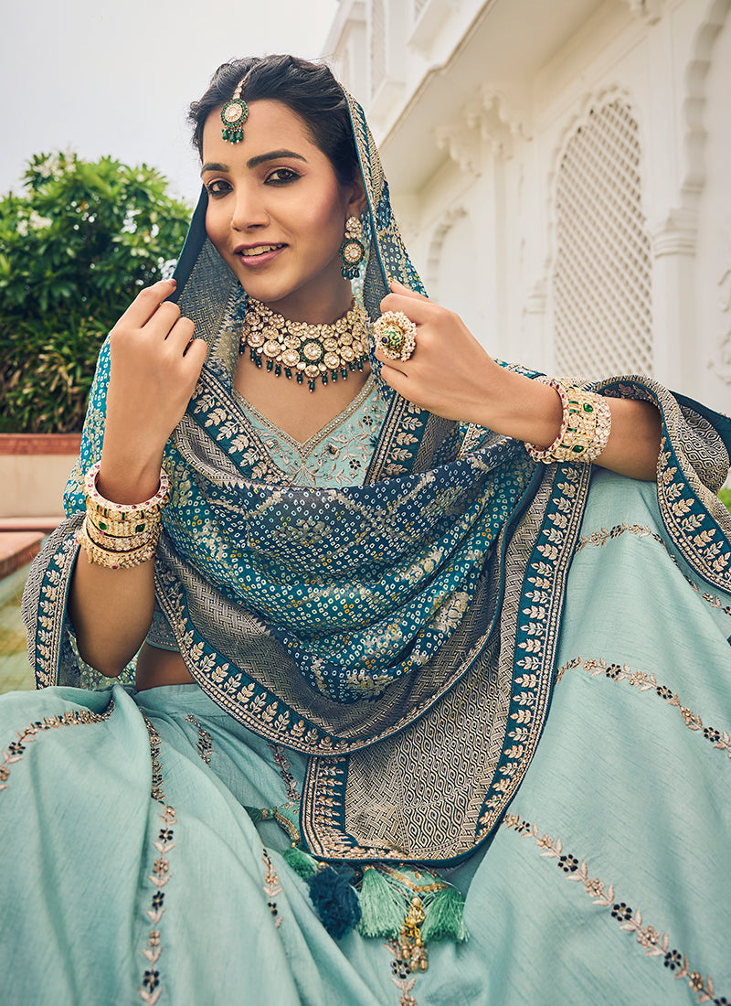 Teal Blue Multi Embroidery Festive Lehenga Choli