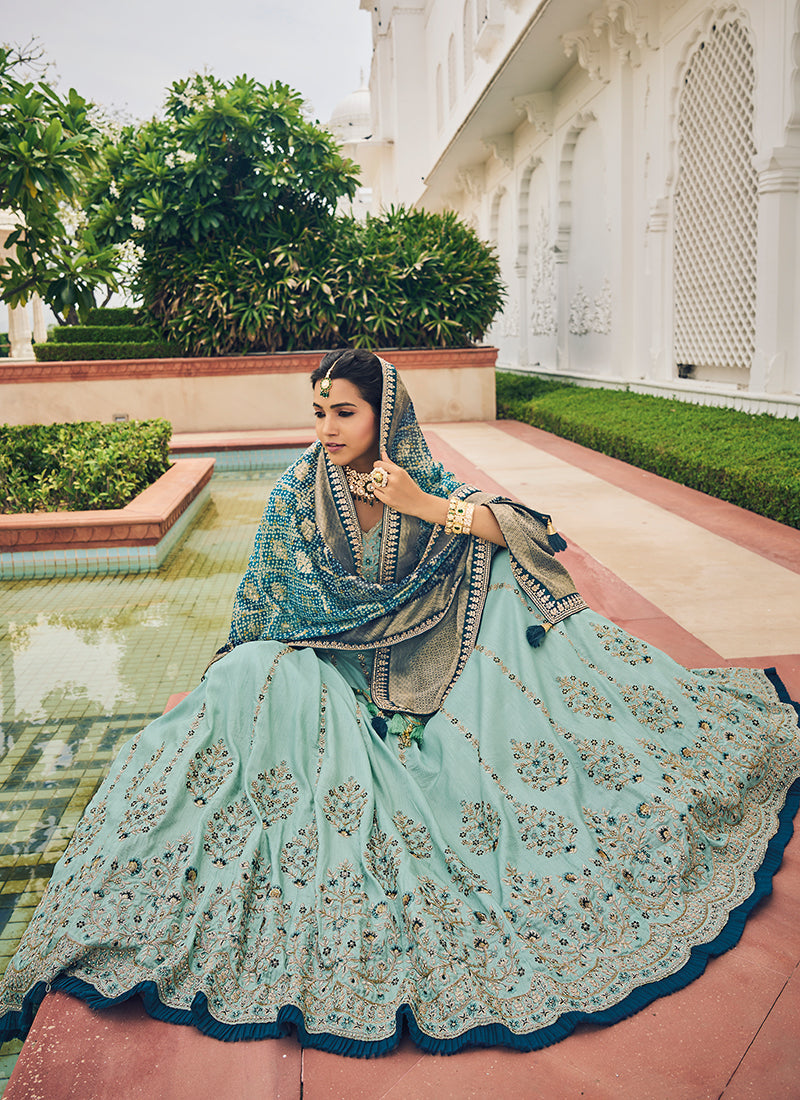 Teal Blue Multi Embroidery Festive Lehenga Choli