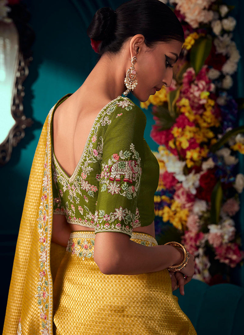 Golden Yellow Multi Embroidered Traditional Silk Saree