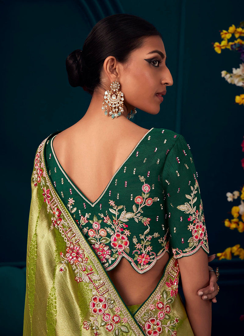 Green Golden Multi Embroidered Traditional Silk Saree