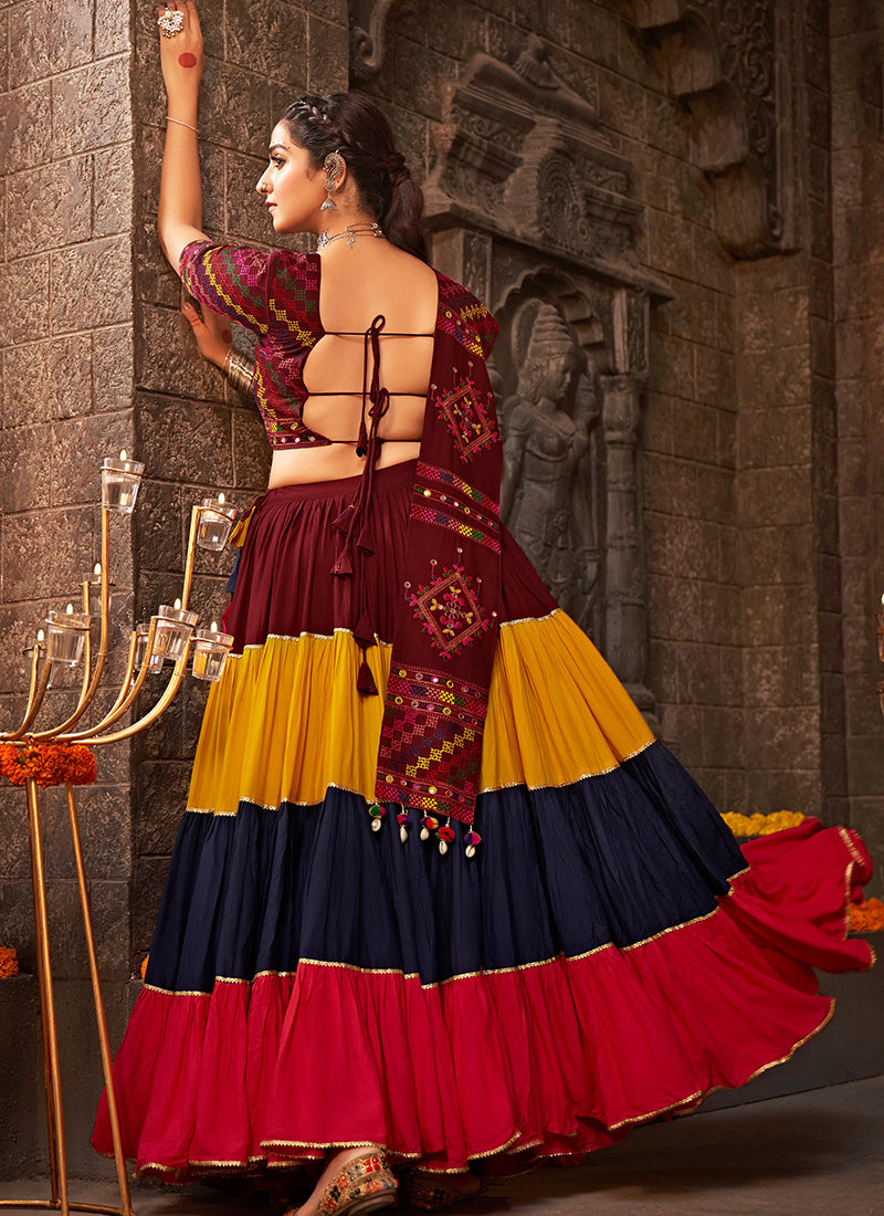 Maroon Multi Kutchi Embroidered Rajwadi Chaniya Choli