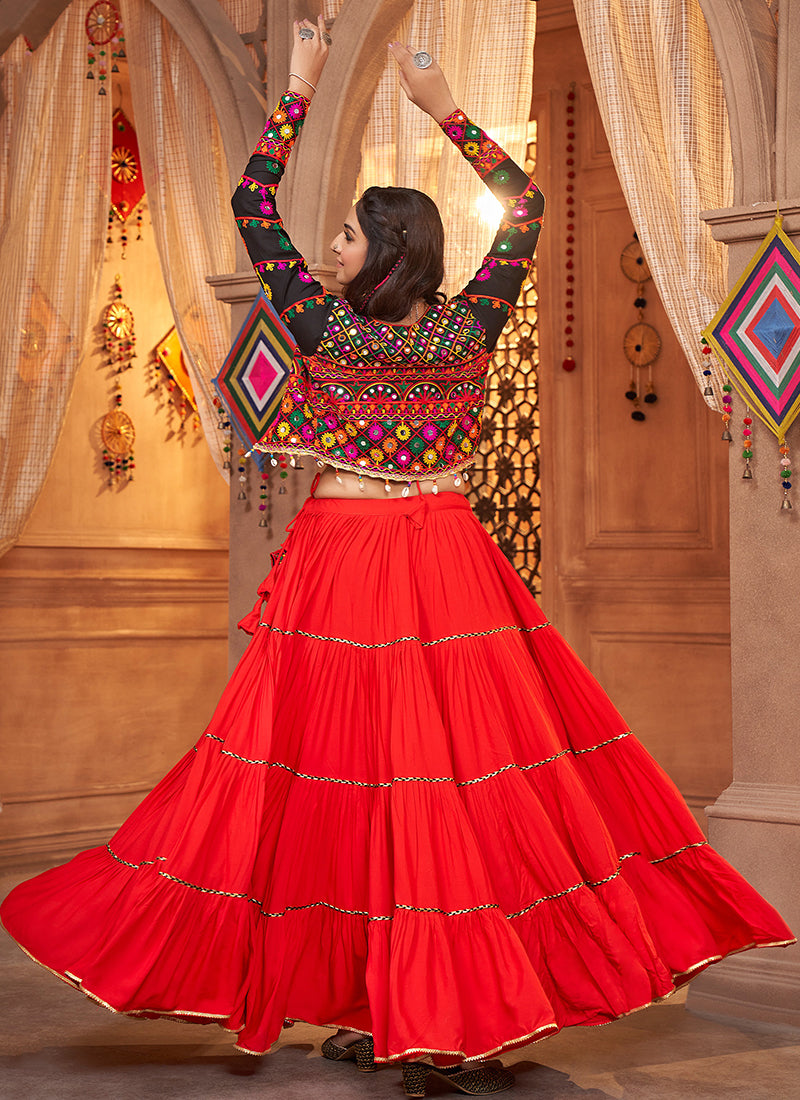 Red And Black Kutchi Embroidered Rajwadi Chaniya Choli