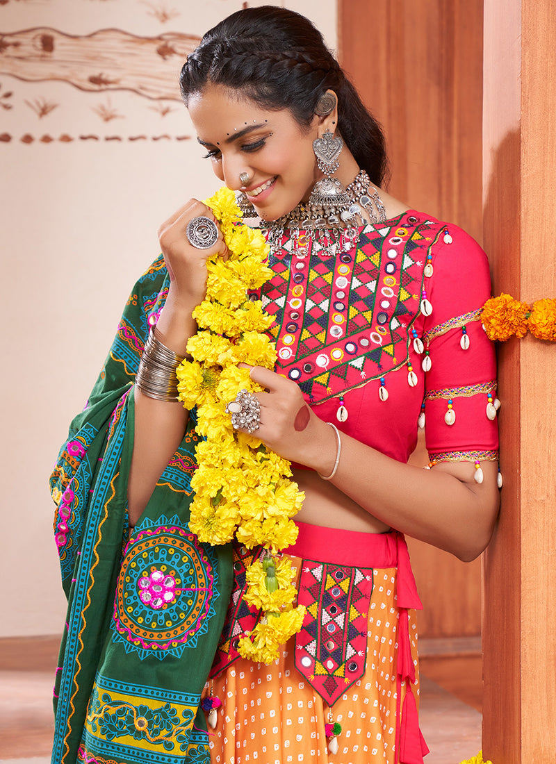 Pink Ombre Kutchi Embroidered Rajwadi Chaniya Choli