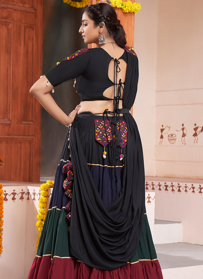 Black Multi Kutchi Embroidered Rajwadi Chaniya Choli