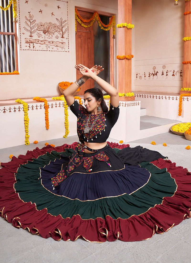 Black Multi Kutchi Embroidered Rajwadi Chaniya Choli