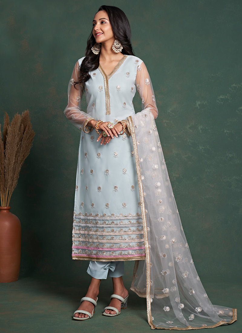 Ice Blue Embroidery Salwar Suit