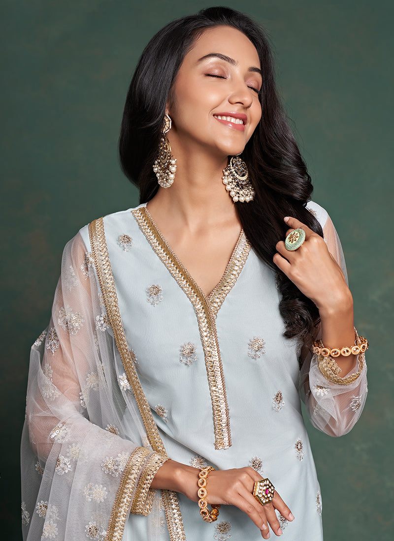 Ice Blue Embroidery Salwar Suit