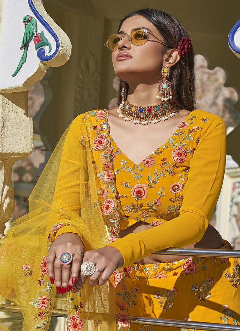 Yellow Embroidery Georgette Wedding Lehenga Choli