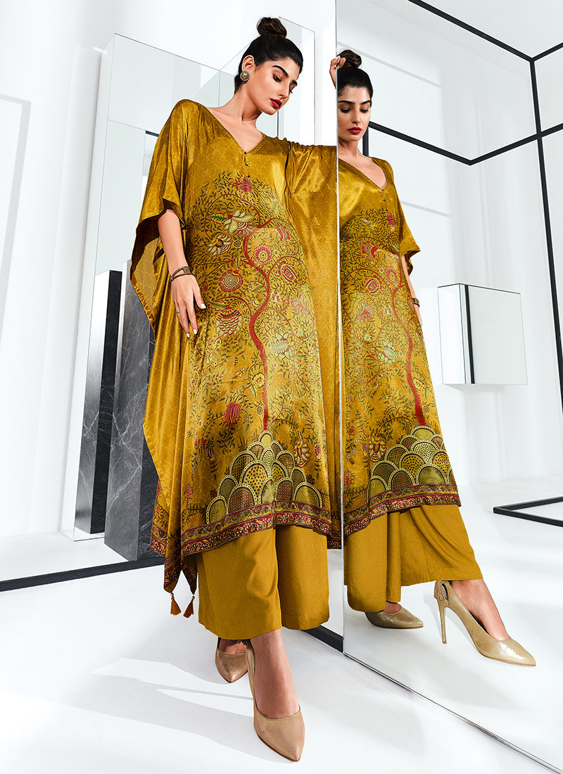 Mustard Yellow Digital Printed Poncho And Pant Co-ord Set