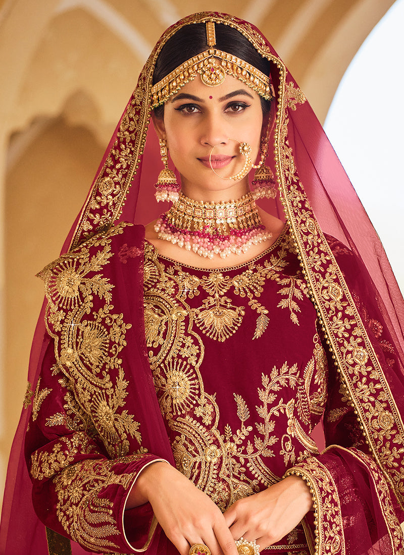 Maroon Traditional Embroidery Wedding Lehenga Choli