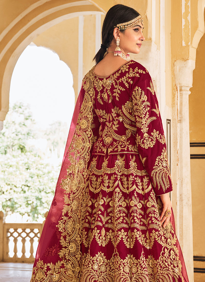 Maroon Traditional Embroidery Wedding Lehenga Choli