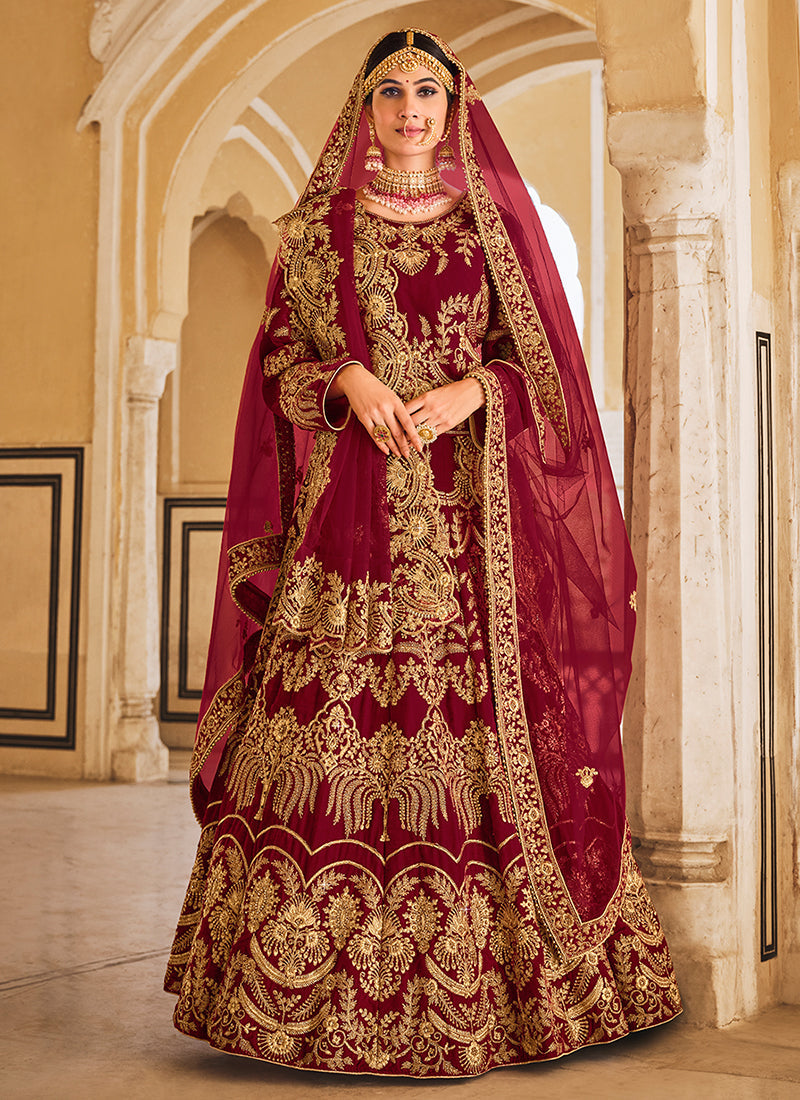 Maroon Traditional Embroidery Wedding Lehenga Choli