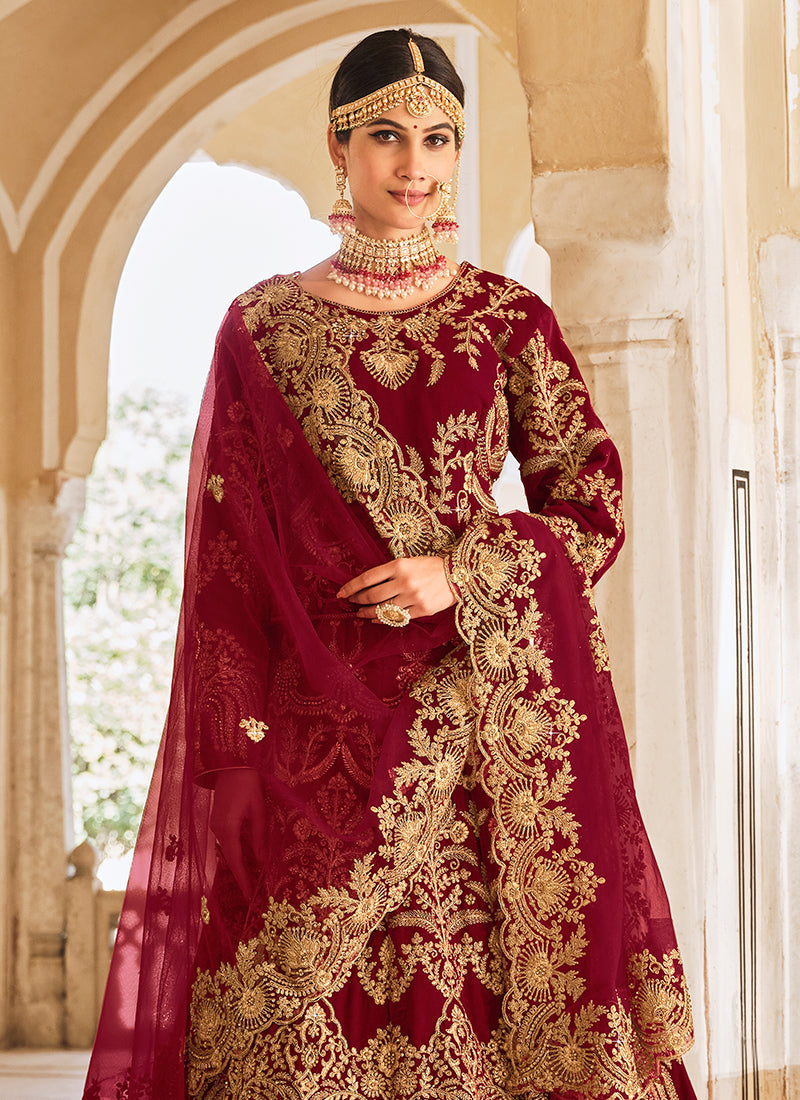 Maroon Traditional Embroidery Wedding Lehenga Choli