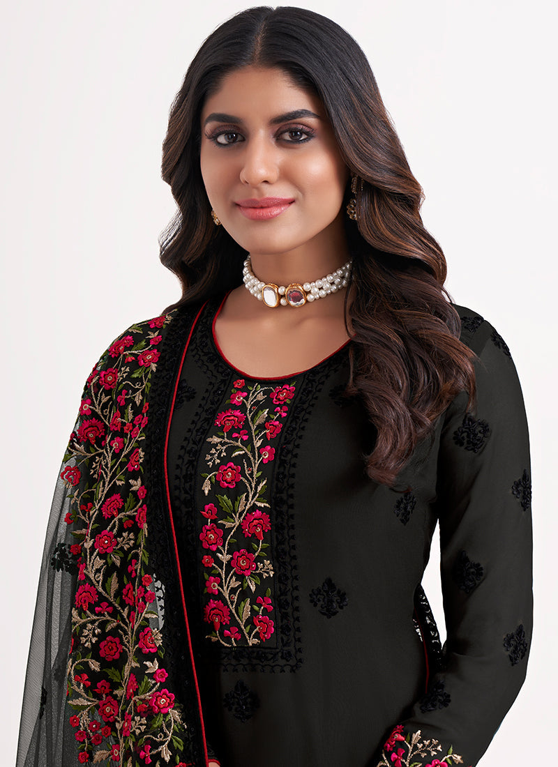 Black Multi Embroidery Festive Salwar Kameez