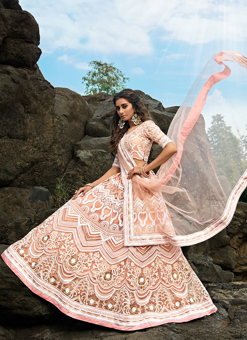 Peach Designer Embroidery Wedding Lehenga Choli