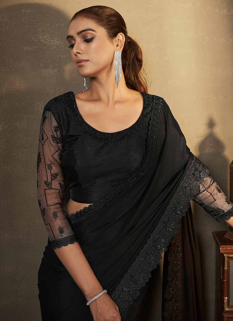 Black Traditional Embroidery Festive Saree