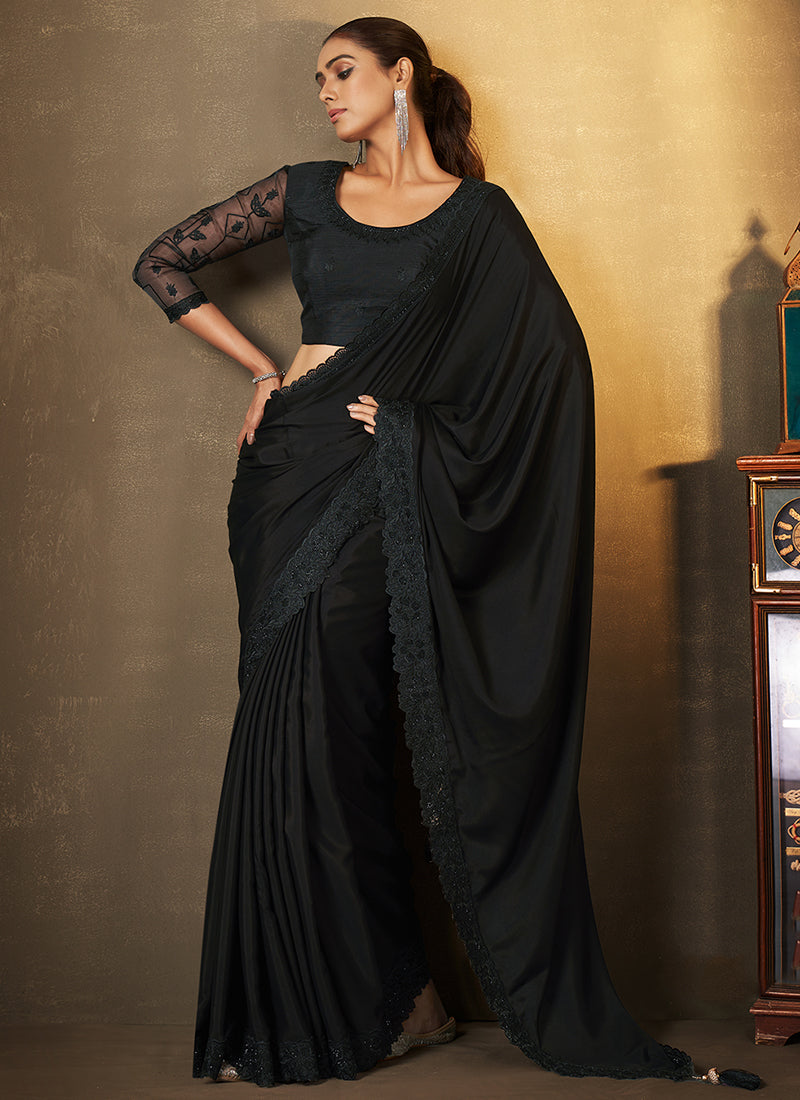 Black Traditional Embroidery Festive Saree