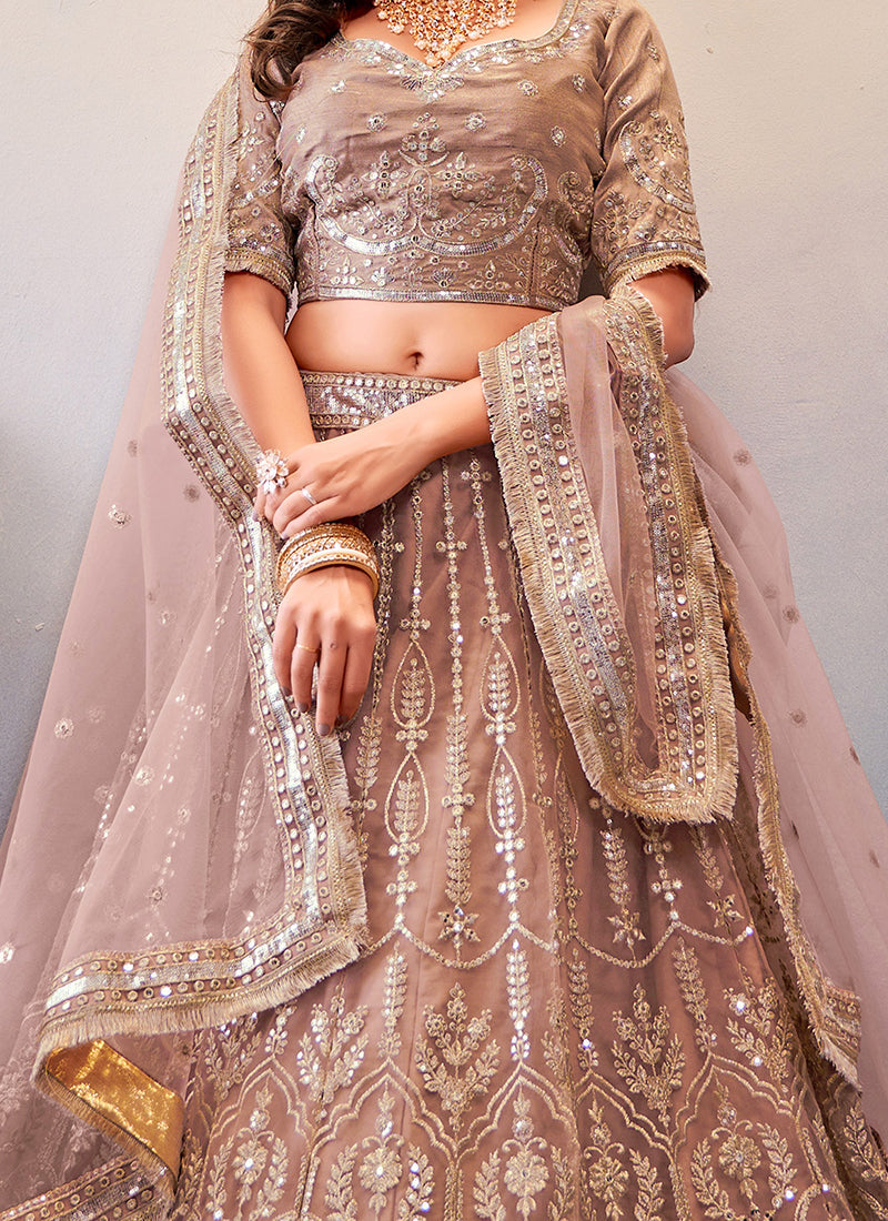 Mauve Mirror Work Embroidery Wedding Lehenga Choli