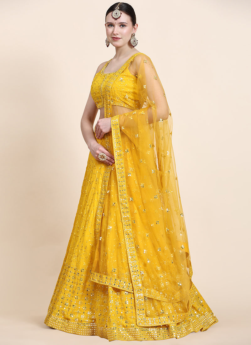 Yellow Sequence Embroidery Designer Wedding Lehenga Choli