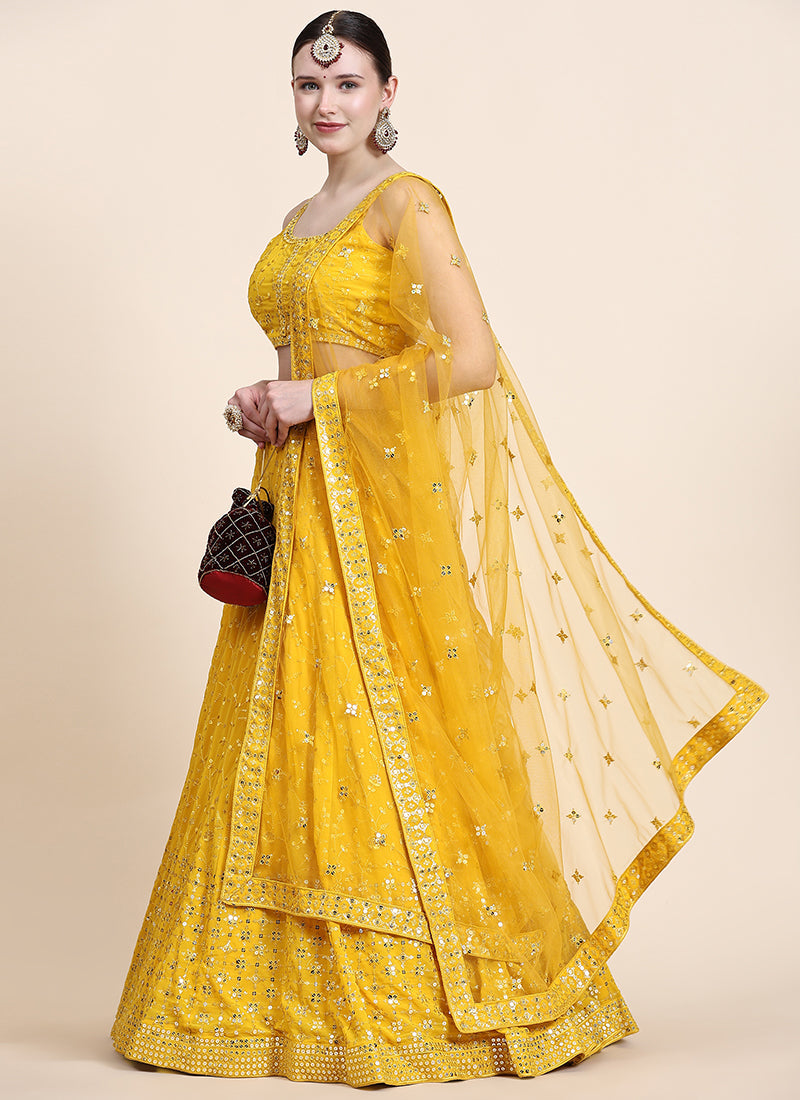 Yellow Sequence Embroidery Designer Wedding Lehenga Choli