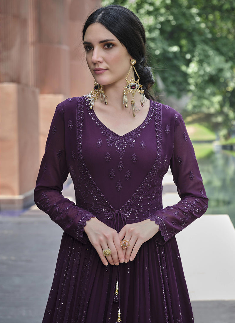 Purple Sequence Embroidery Georgette Anarkali Gown