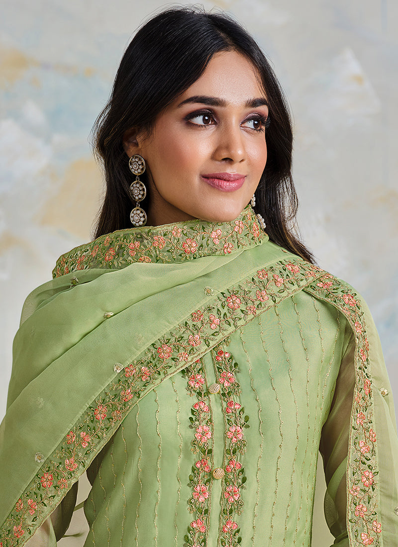 Green Multi Embroidered Wedding Palazzo Suit