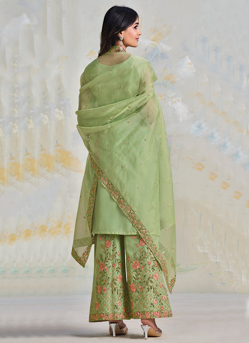 Green Multi Embroidered Wedding Palazzo Suit