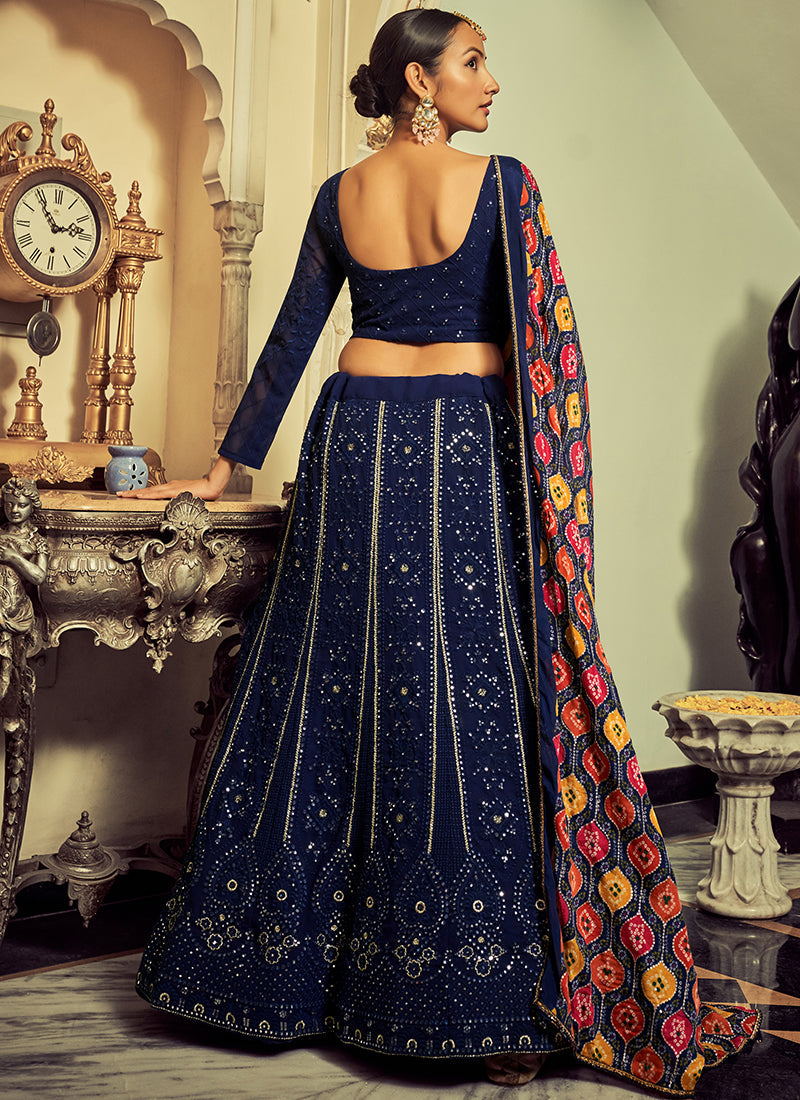 Royal Blue Mirror Work Embroidery Traditional Lehenga Choli