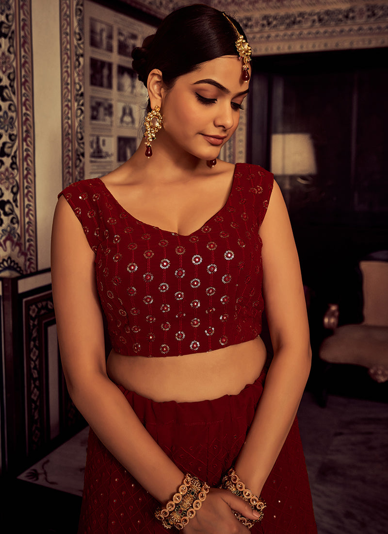 Bridal Red Sequence Embroidery Traditional Lehenga Choli