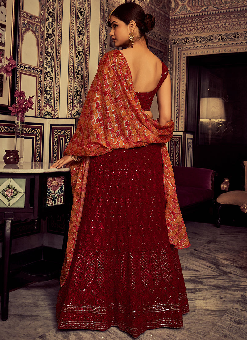 Bridal Red Sequence Embroidery Traditional Lehenga Choli