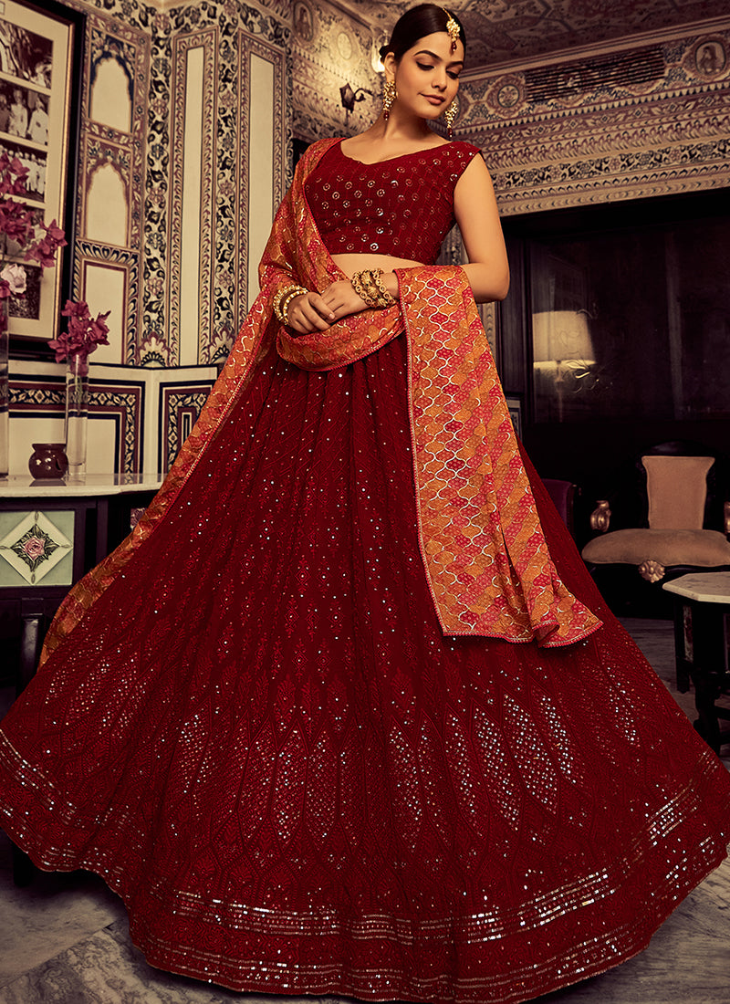 Bridal Red Sequence Embroidery Traditional Lehenga Choli