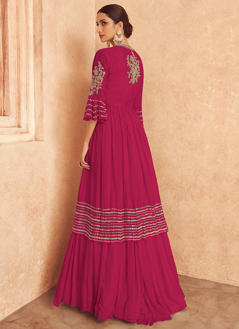 Hot Pink Embroidery Jacket Style Traditional Lehenga Choli