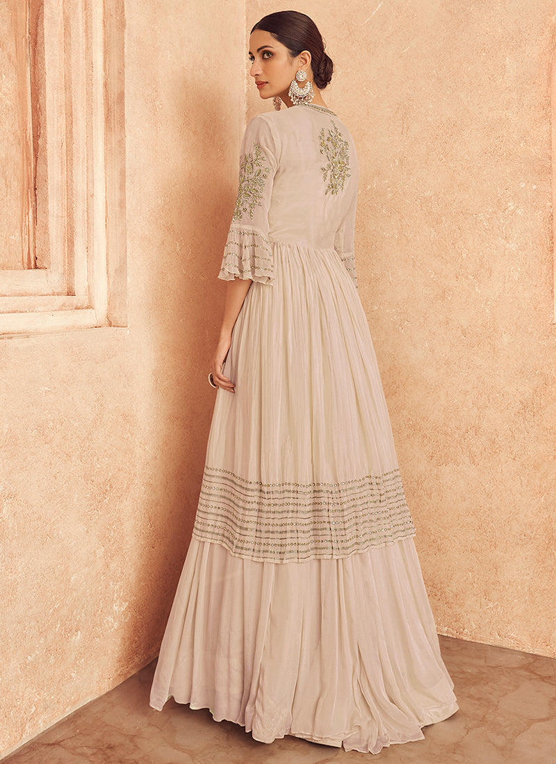 Cream White Embroidery Jacket Style Traditional Lehenga Choli