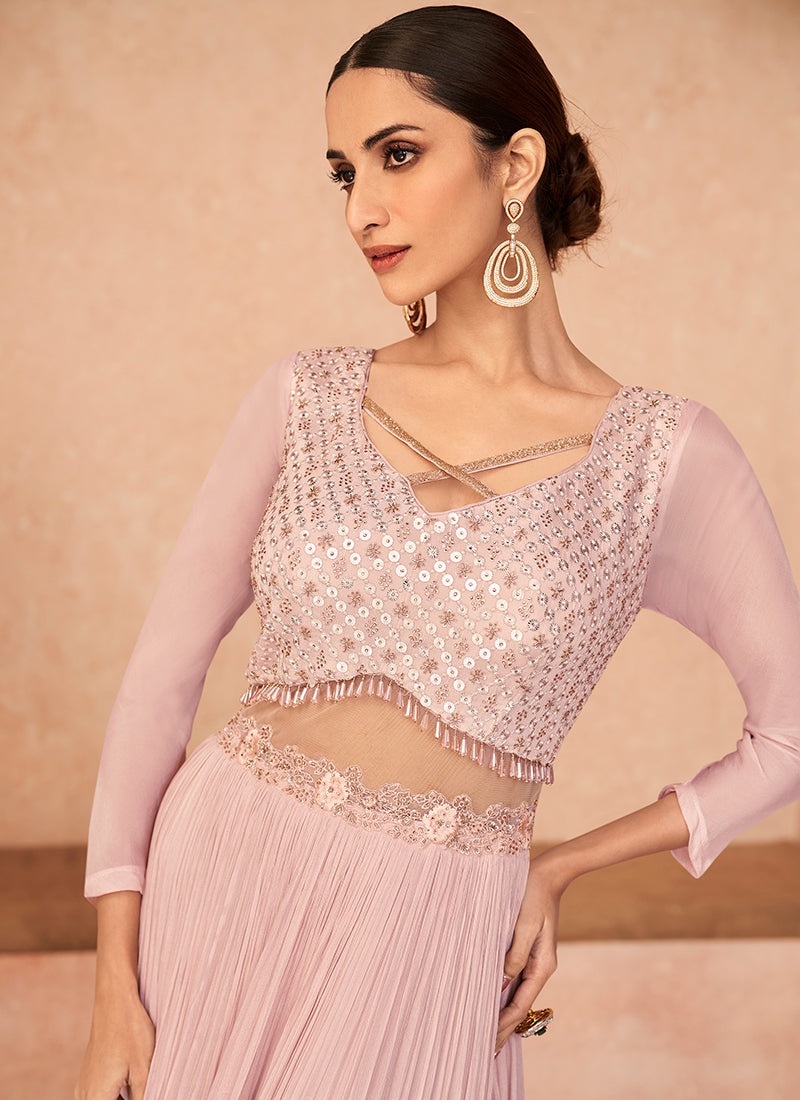 Blush Pink Sequence Embroidery Partywear Anarkali Suit