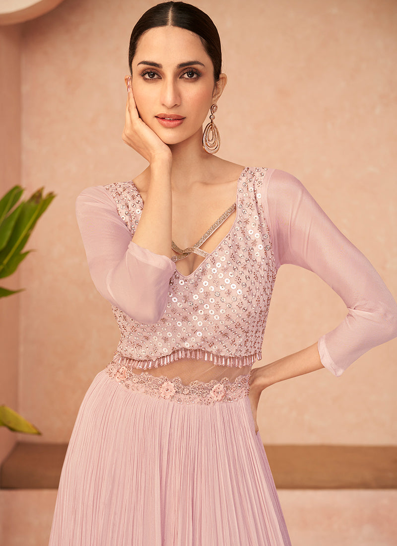 Blush Pink Sequence Embroidery Partywear Anarkali Suit