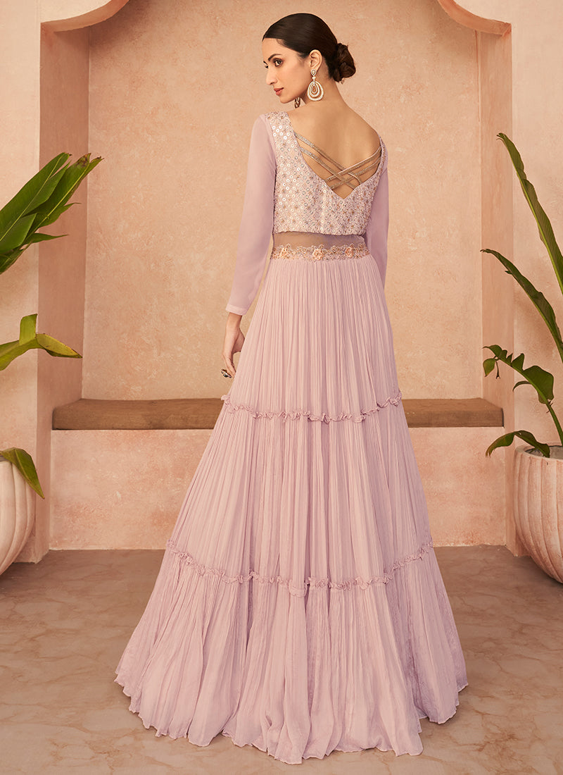 Blush Pink Sequence Embroidery Partywear Anarkali Suit